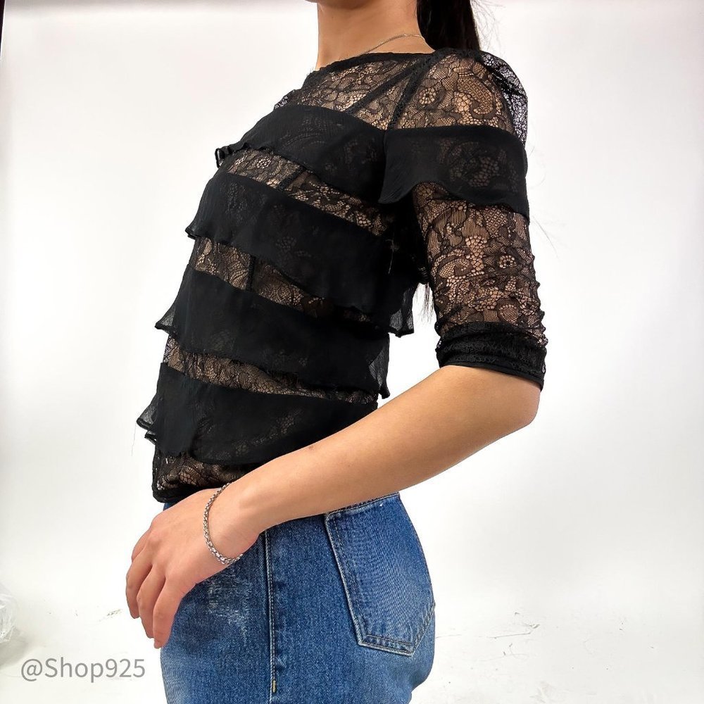 BCBG maxazria heelsWomen's Half Sleeves  Black Blouse - Picture 3 of 4